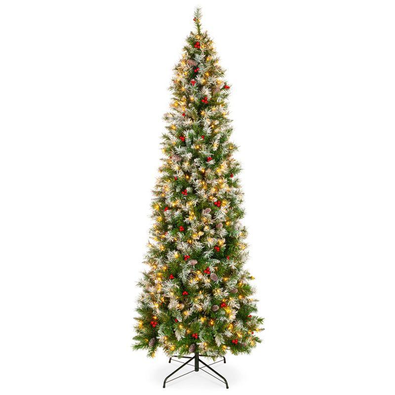 6ft Pre-Lit Frosted Pencil Christmas Tree with Pine Cones and Lights