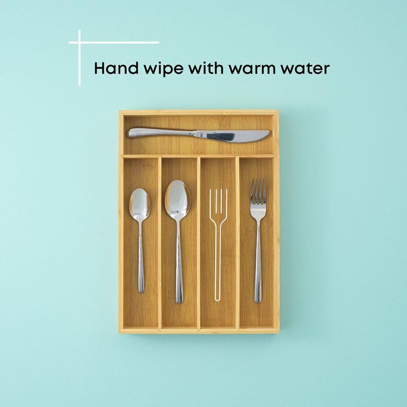 JoyJolt Bamboo 5 Slot Flatware Drawer Organizer for Kitchen Utensils