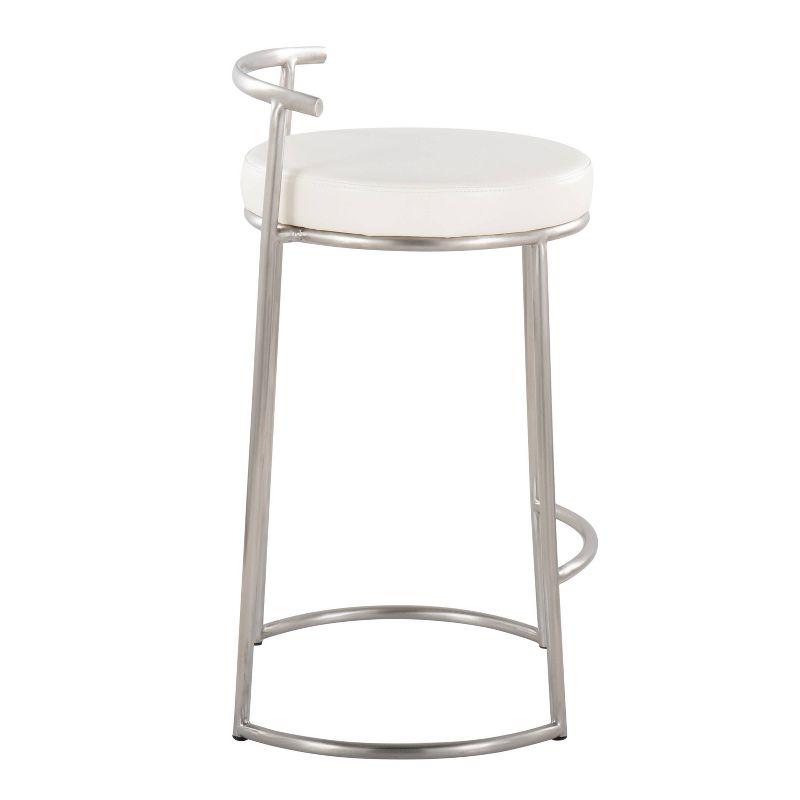 White Metal Round Counter Stool with Padded Seat, 26"