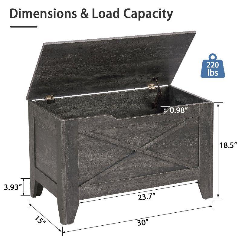 VECELO 30" Storage Ottoman Wooden Bench with Wicker-Knot Cushions Toy Box Organizer with Safety Hinges Charcoal Gray