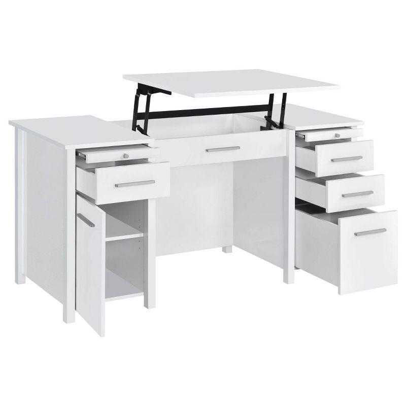 Contemporary White 60" Executive Desk with Filing Cabinet and Lift Top