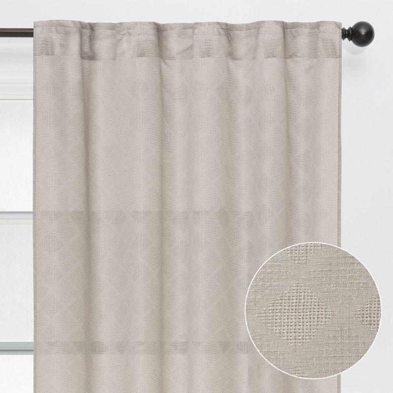 Chanasya 2pk Diamond Textured Semi Sheer Window Curtain Panels - Set of 2 - 52 x 84 Inches Long - Taupe