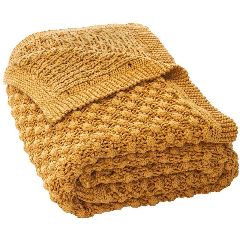 Mustard Yellow Knitted Cotton Throw Blanket