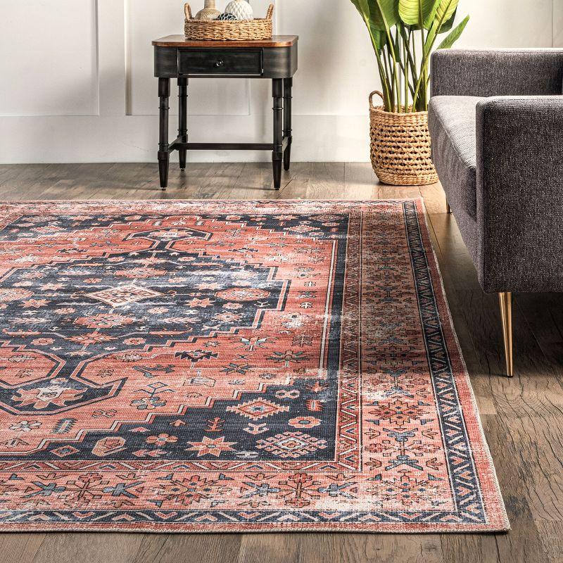 Rust Rectangular Synthetic Medallion Washable Area Rug, 3x5 ft