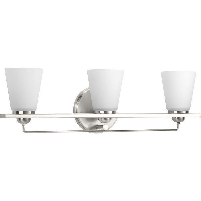 Progress Lighting Flight Collection 3-Light Bath Vanity, Brushed Nickel, Etched Glass Shade