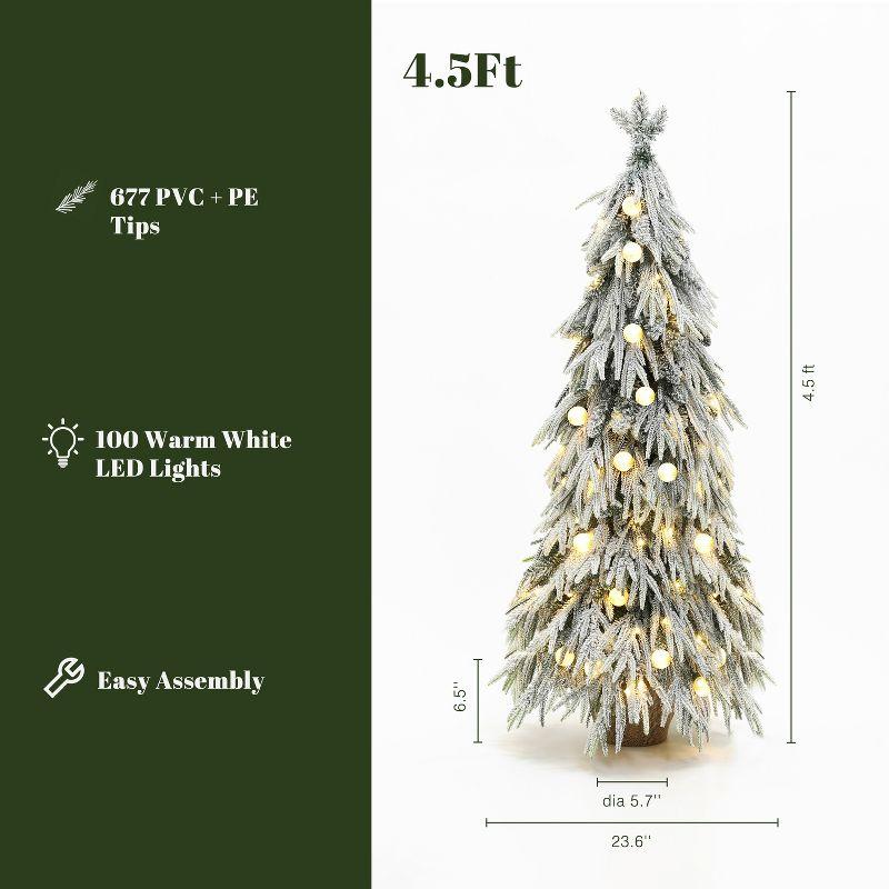 LuxenHome 4.5Ft Pre-Lit Snow Flocked Slender Fir Artificial Christmas Tree Green