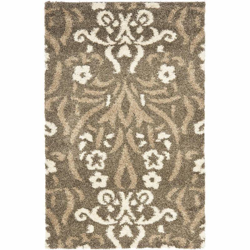 Smoke and Beige Floral Shag Area Rug, 3' 3" x 5' 3"