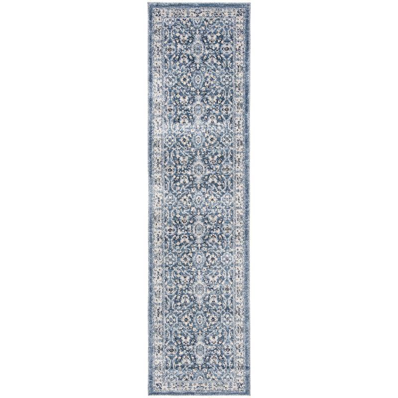 Navy and Cream Synthetic Hand-Knotted Runner Rug