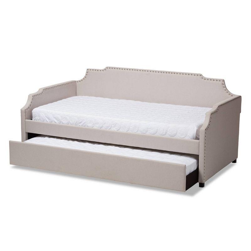 Twin Ally Fabric Upholstered Sofa Daybed with Roll Out Trundle Guest Kids' Bed Beige - Baxton Studio