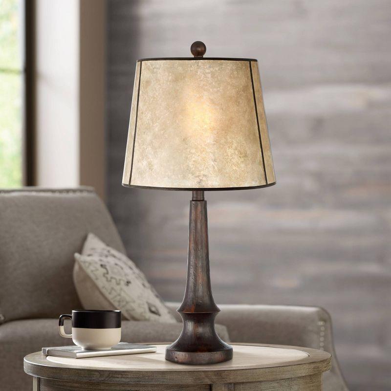 Franklin Iron Works Naomi Industrial Rustic Table Lamp 25" High Aged Bronze Brown Mica Drum Shade for Bedroom Living Room Bedside Nightstand Office