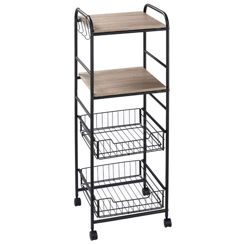 Oak Rectangular Kitchen Cart with Storage and Hooks