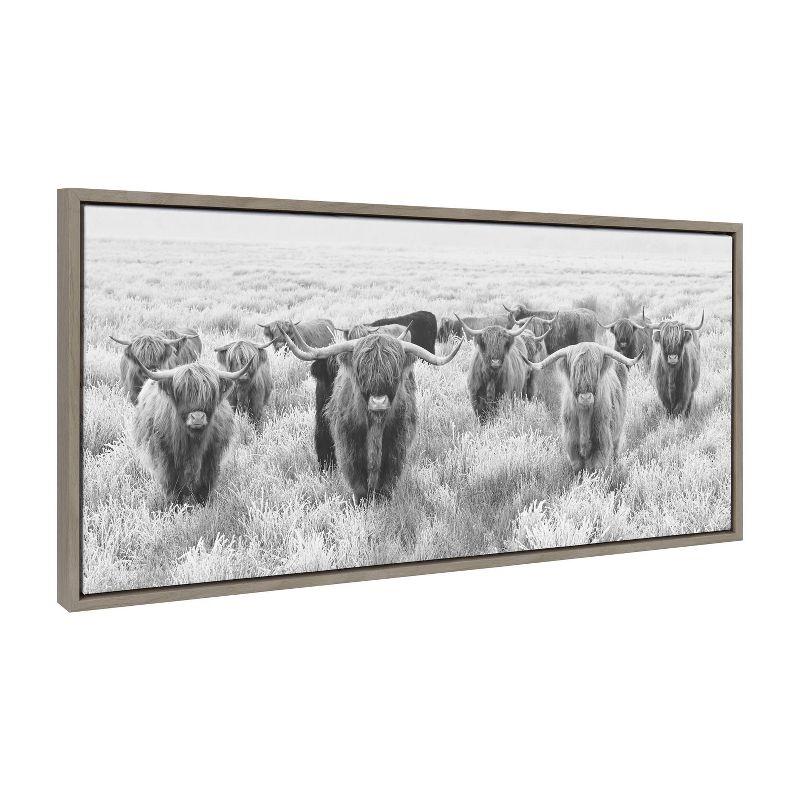 Sylvie Herd of Highland Cows BW Framed Canvas by Creative Bunch - Kate & Laurel All Things Decor