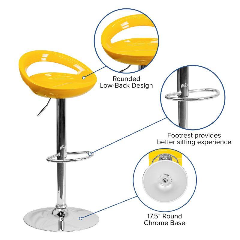 Contemporary Yellow Acrylic Adjustable Swivel Barstool with Chrome Base