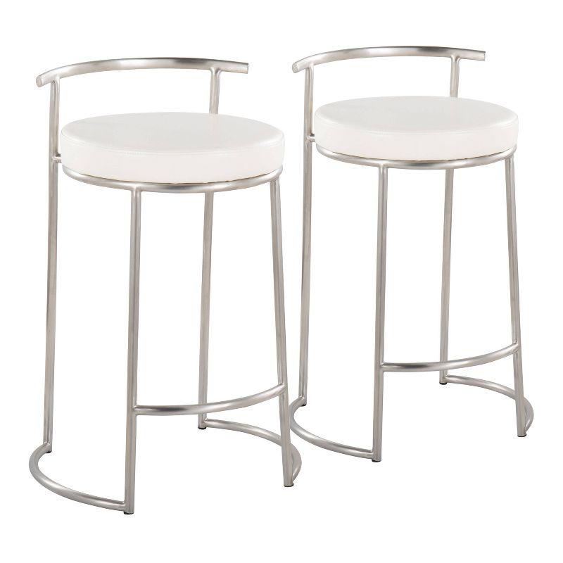 White Metal Round Counter Stool with Padded Seat, 26"