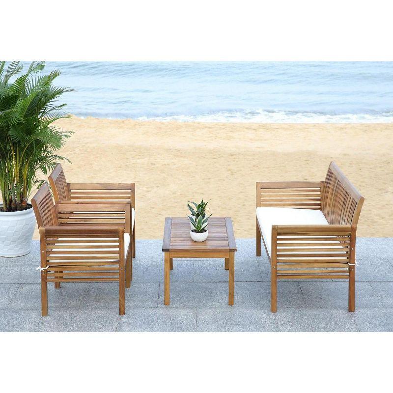 Transitional Acacia Wood 4-Person Outdoor Patio Set in Natural Beige