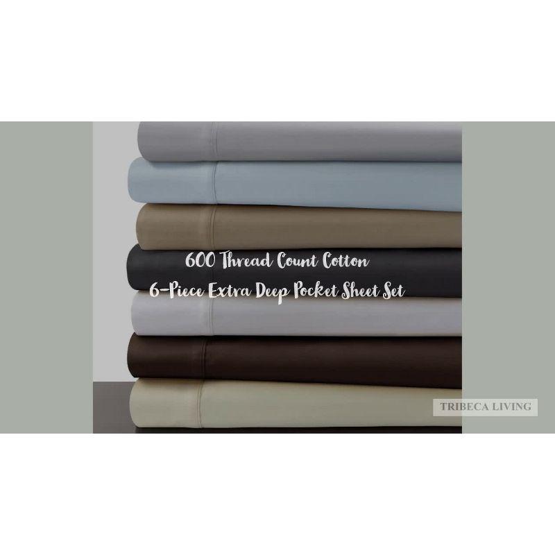 Tribeca Living 600 Thread Count 100% Cotton Extra Deep Pocket Sheet Set