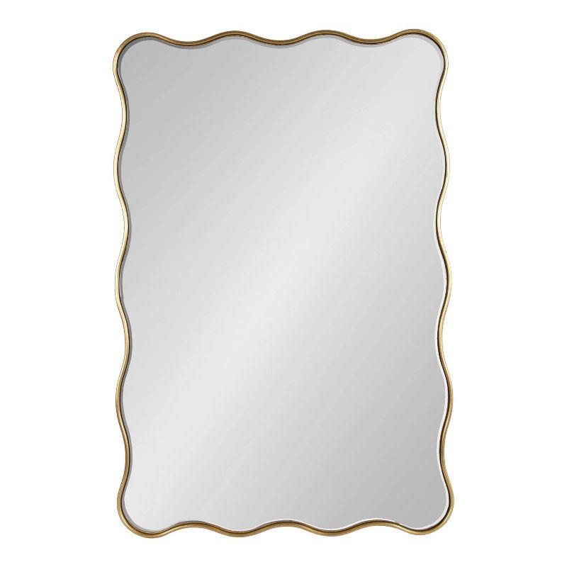 Kate & Laurel All Things Decor 24"x36" Viona Rectangle Scalloped Mirror Gold: Elegant Wavy Design, No Assembly Required