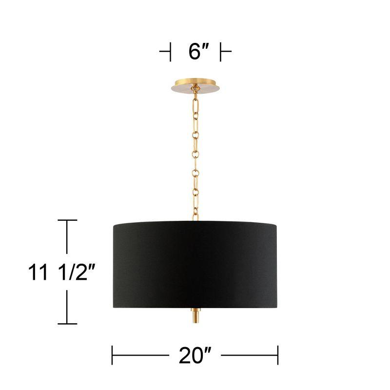 Possini Euro Design Warm Gold Pendant Chandelier 20" Wide Modern Black Fabric Drum Shade 4-Light Fixture for Dining Room Living House Kitchen Island
