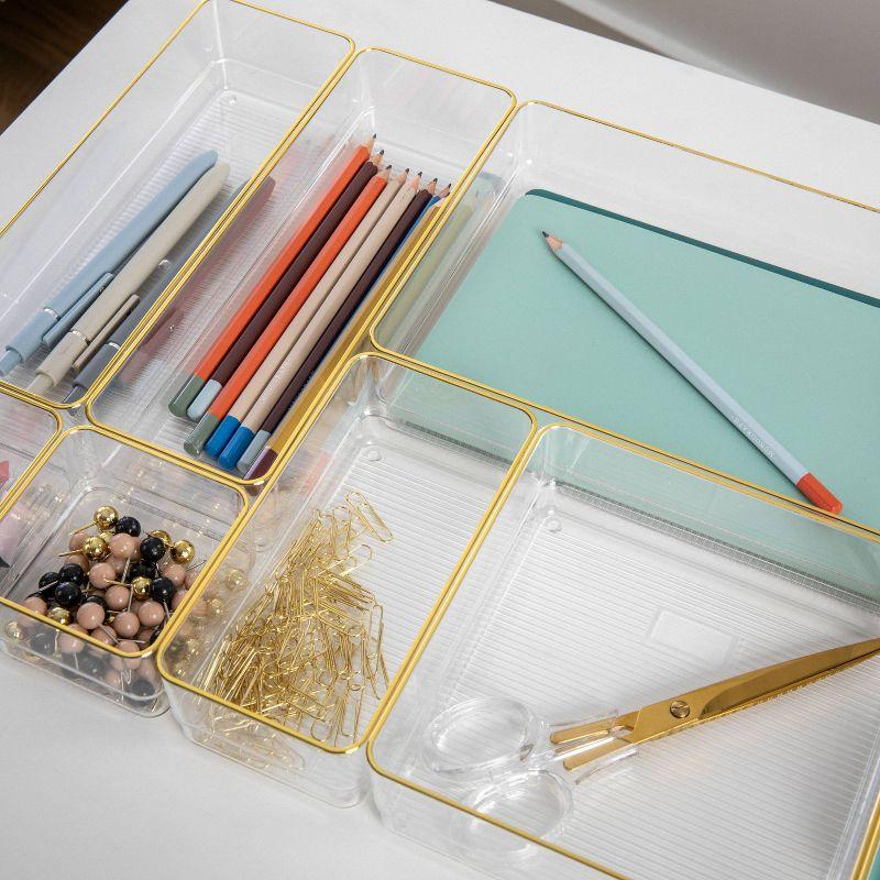 Thomas Martha Stewart Plastic Stackable Office Desk Drawer Organizer Set with Metallic Trim