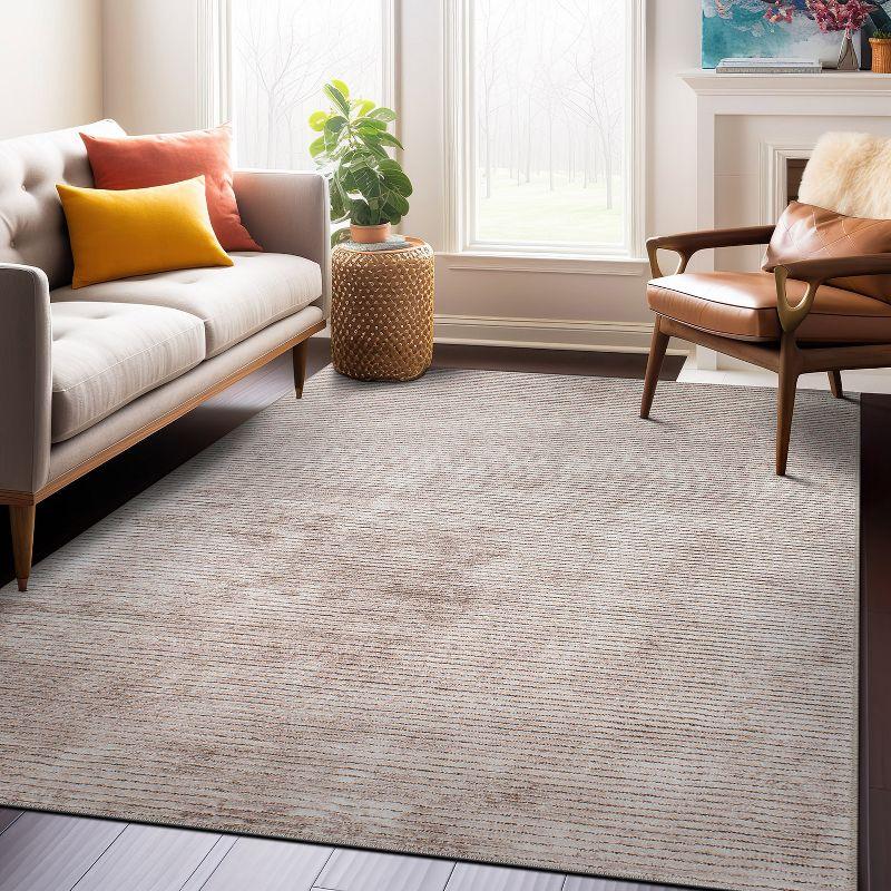 World Rug Gallery Contemporary Distressed Stripe Machine Washable 10'x14' Beige Area Rug