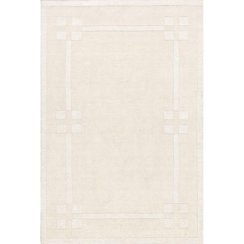 Ivory Rectangular Handmade Wool Area Rug