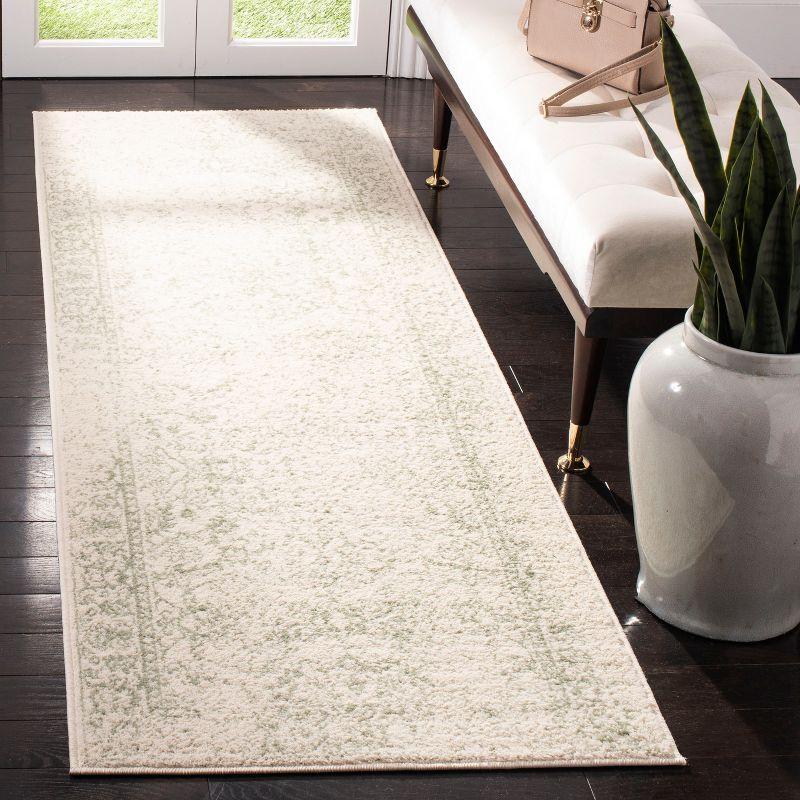 Ivory and Sage Oriental Distressed Runner Rug - Easy Care, 2'1" x 6'