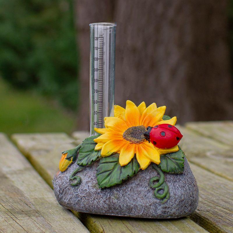 7" Sunflower and Ladybug Rock Garden Rain Gauge