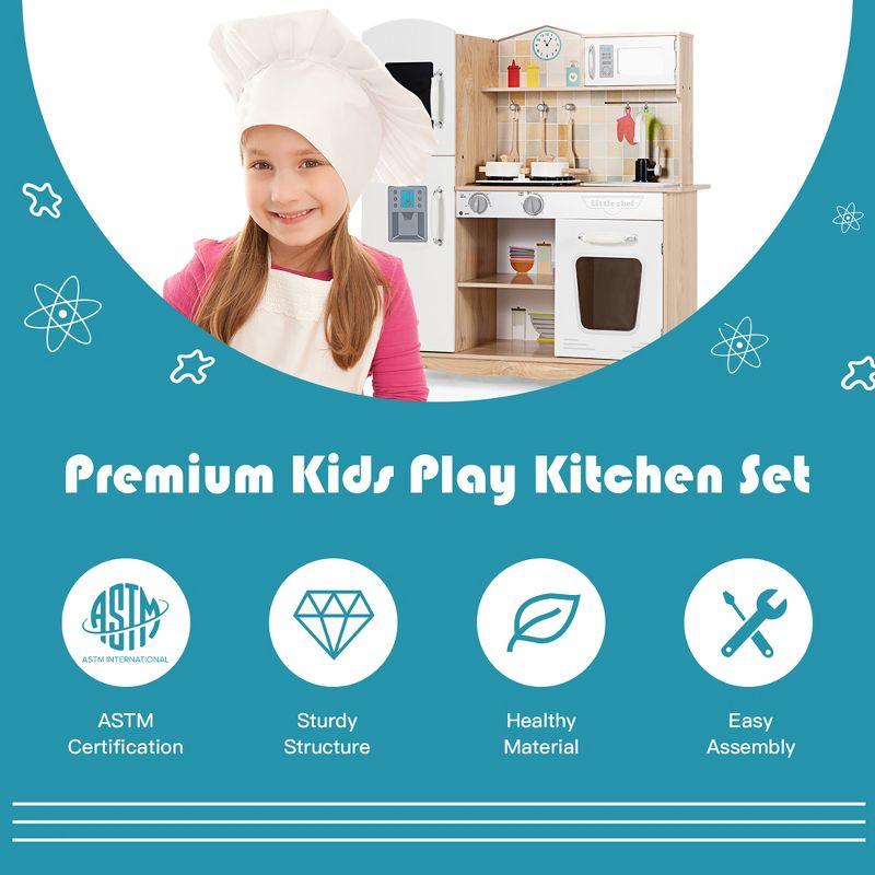 Costway Wooden Kids Pretend Kitchen Playset Cooking Play Toy w/ Utensils & Sound