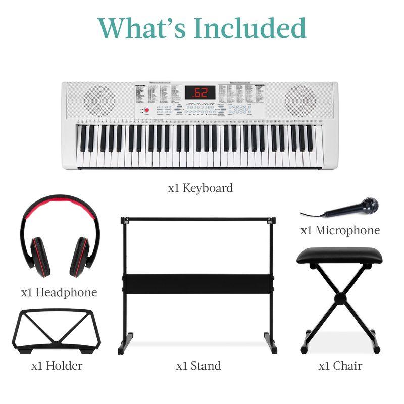 Best Choice Products 61-Key Beginners Electronic Keyboard Piano Set w/ LED, 3 Teaching Modes, H-Stand, Stool - White