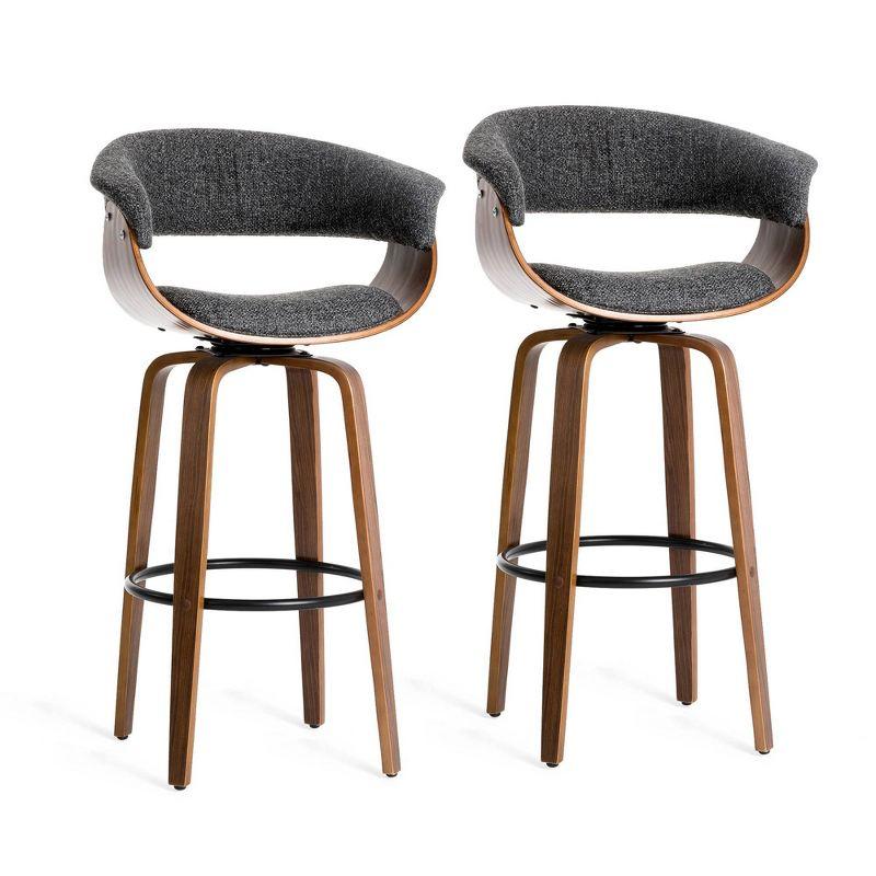 Set of 2 Mid-century Modern Walnut Bentwood Swivel Barstools - Glitzhome