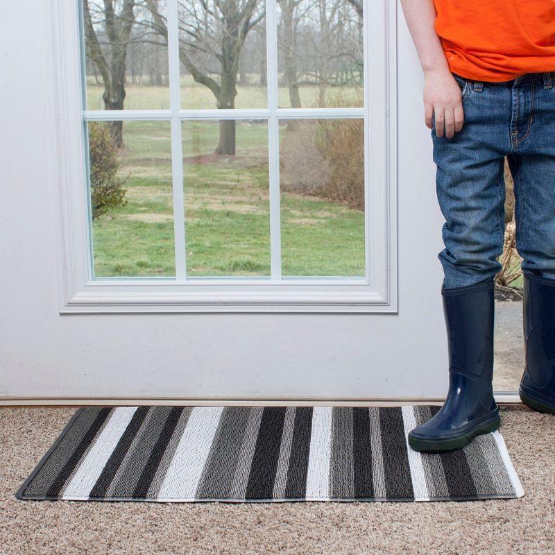 Gray and Black Striped Tufted Outdoor Doormat