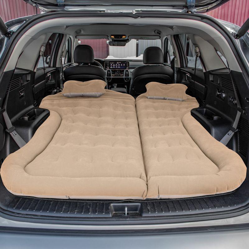 Beige Inflatable Car Air Mattress with Pump and Pillows