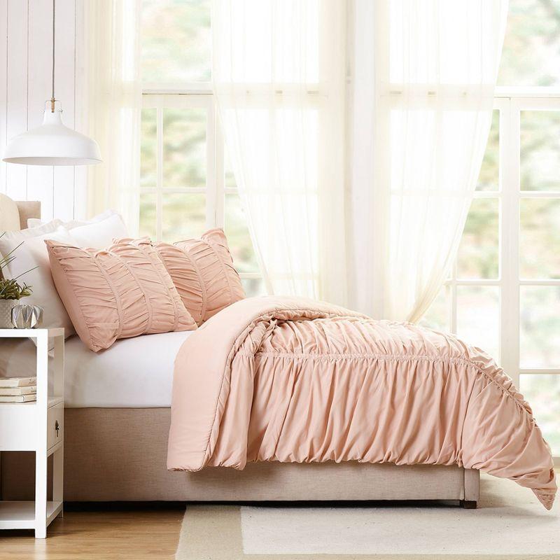 Emily Ruched Solid Textured Comforter Set