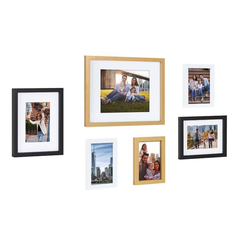 6pc Gallery Frame Box Set Gold/Black/White - Kate & Laurel All Things Decor: MDF Material, Sawtooth Hanger, Beveled Mat