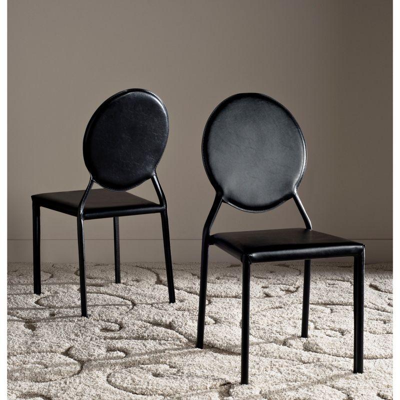 Warner Round Back Leather Side Chair (Set of 2) - FOX2018 - Black - Safavieh Couture