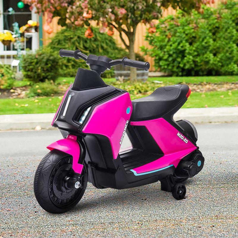 Aosom 6V Kids Motorcycle Dirt Bike Electric Battery-Powered Ride-On Toy Off-road Street Bike with Music, Headlights, Rechargeable Battery, Pink