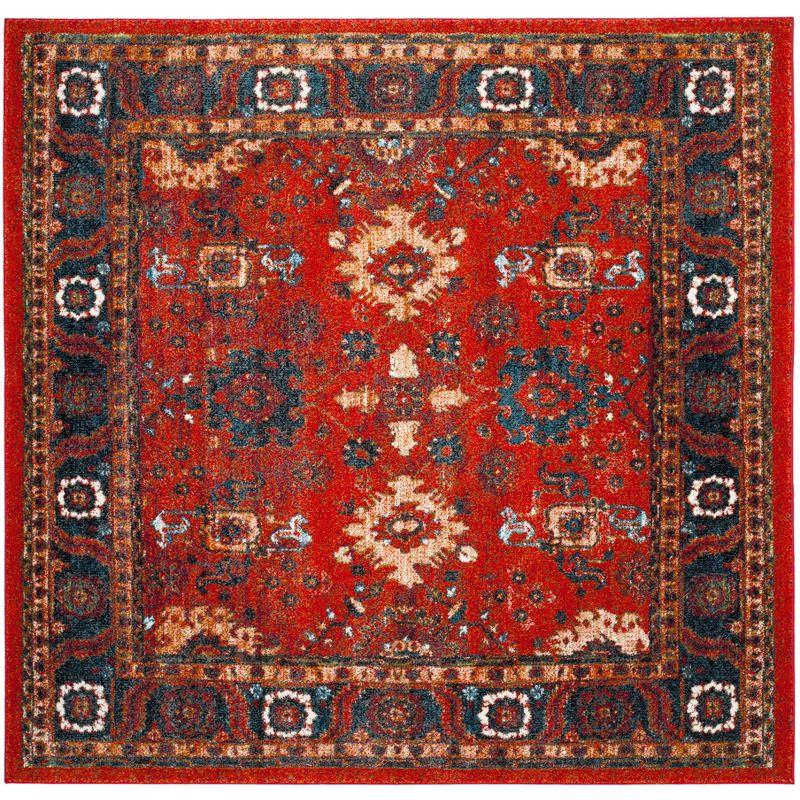 Vintage Hamadan 6'7" Square Orange & Blue Synthetic Area Rug