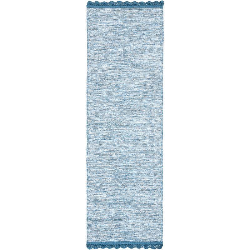 Coastal Breeze Blue Flat Woven Cotton Runner Rug - 2'3" X 7'