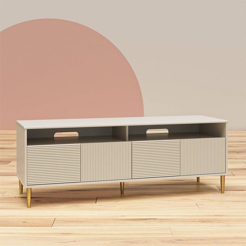 Sunbaked Taupe Fluted Media Console with Gold Feet