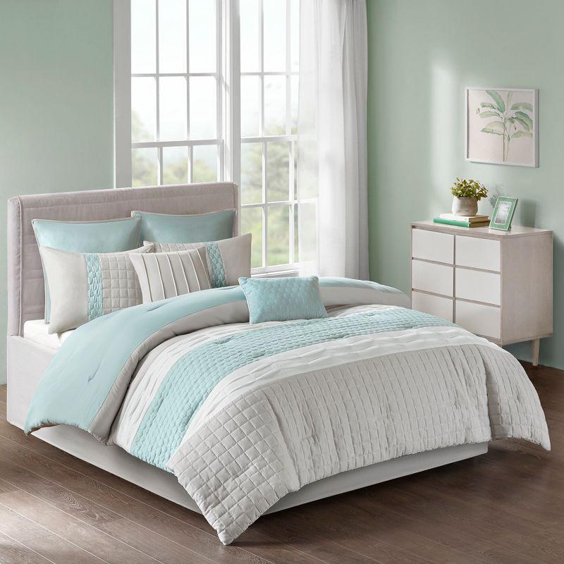 Seafoam and Gray Queen Microfiber 8-Piece Comforter Set