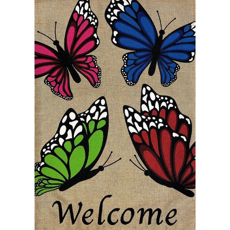 Spring Butterfly Welcome Burlap Garden Flag