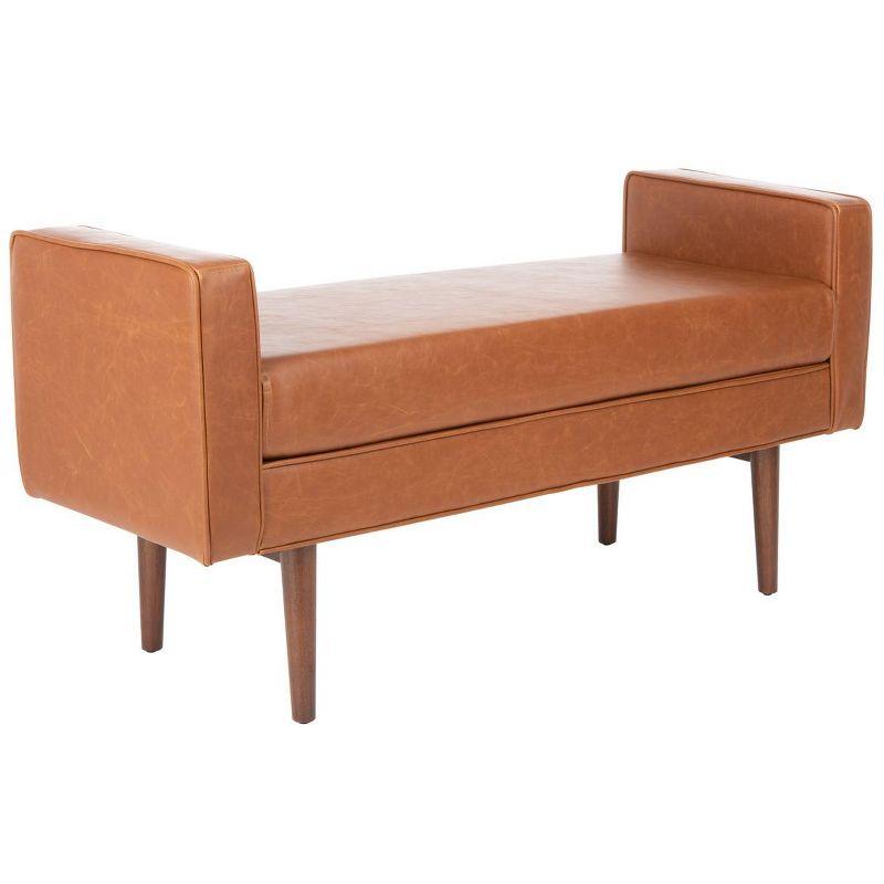 Henri Mid-Century Light Brown PU Leather Bench with Walnut Legs