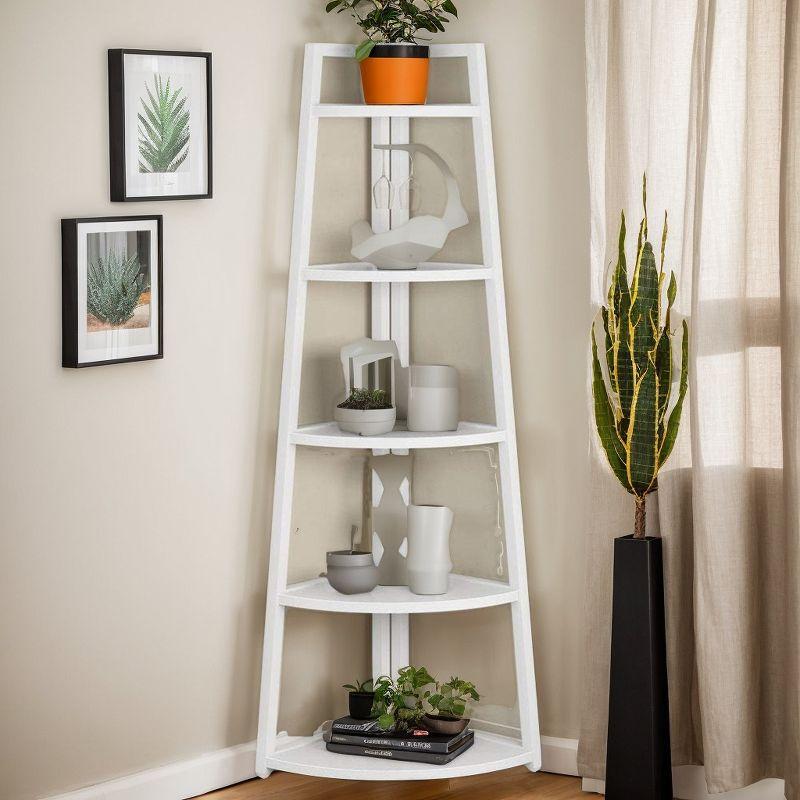 Hommoo 5-Tier Corner Shelf, 70" Tall Corner Ladder Shelf Small Bookshelf White