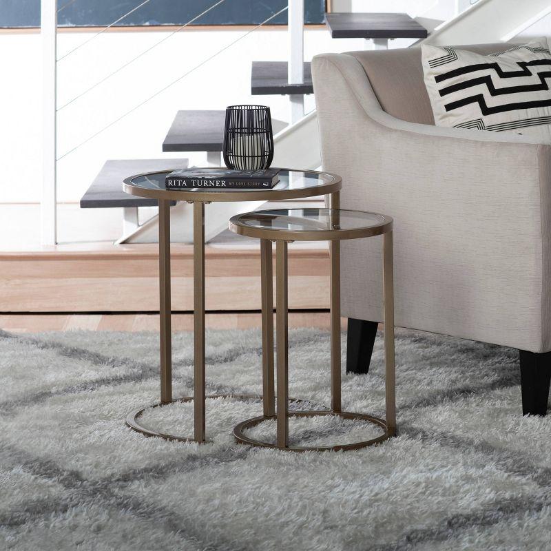 studio designs Camber Modern Round Nesting Side Table Set Bronze: 2-Piece, Tempered Glass, Metal Frame