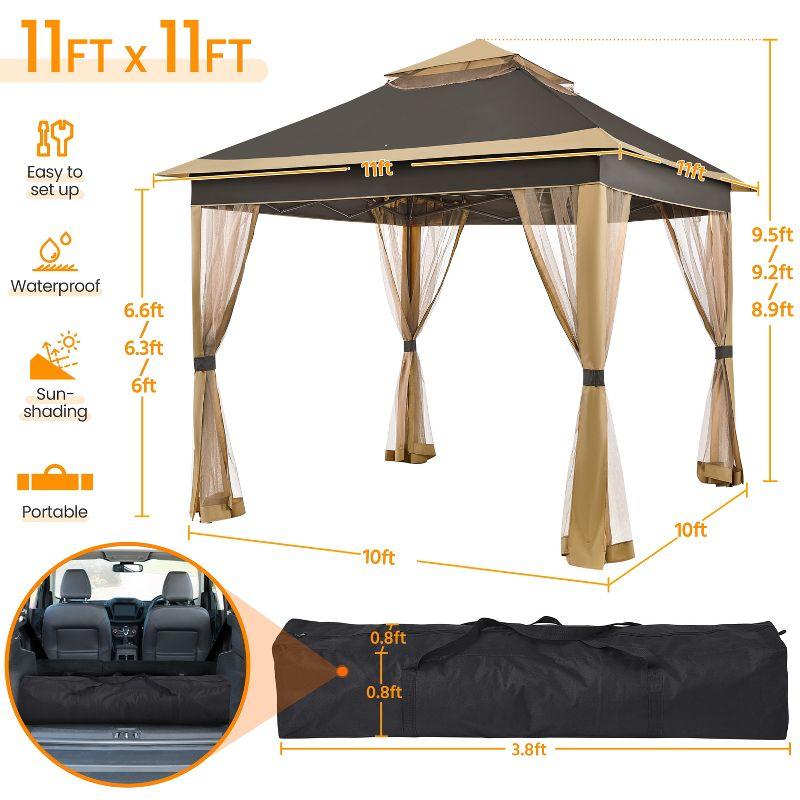 Yaheetech 11×11 FT Adjustable Pop-Up Gazebo Tent with Carry Bag & Sandbags & Guy Lines & Ground Stakes