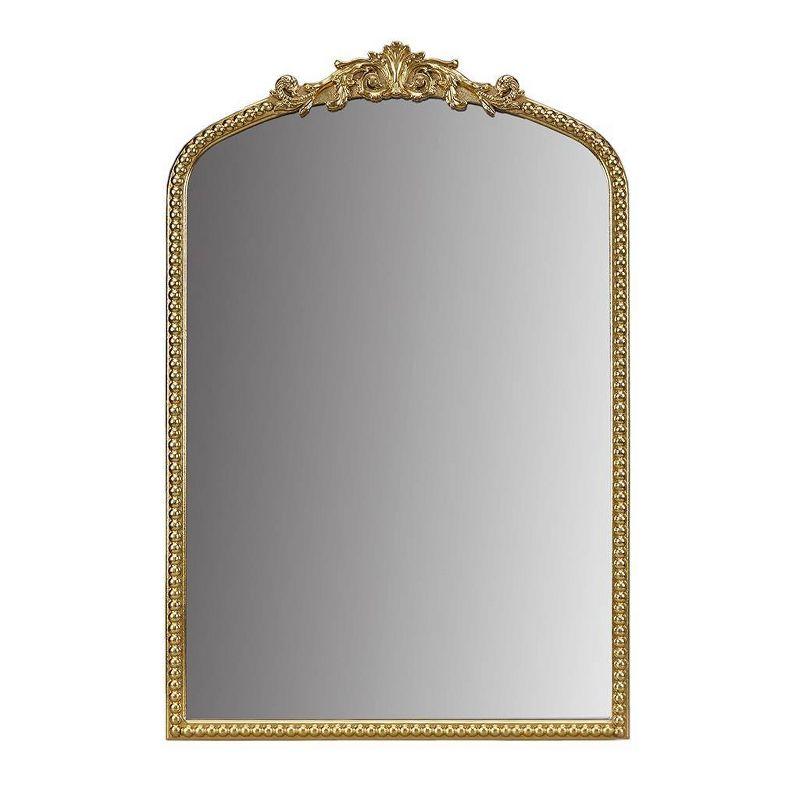 Gold Arched Wall Mirror with Beaded Details and MDF Frame