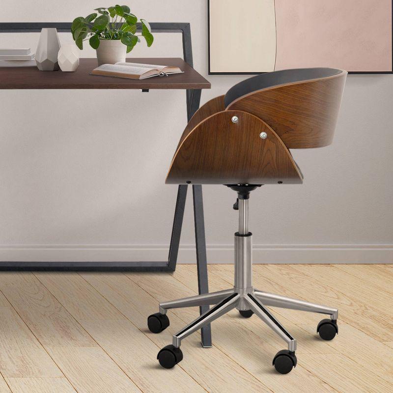 Ergonomic Faux Leather Swivel Task Chair with Lumbar Support - Black/Walnut