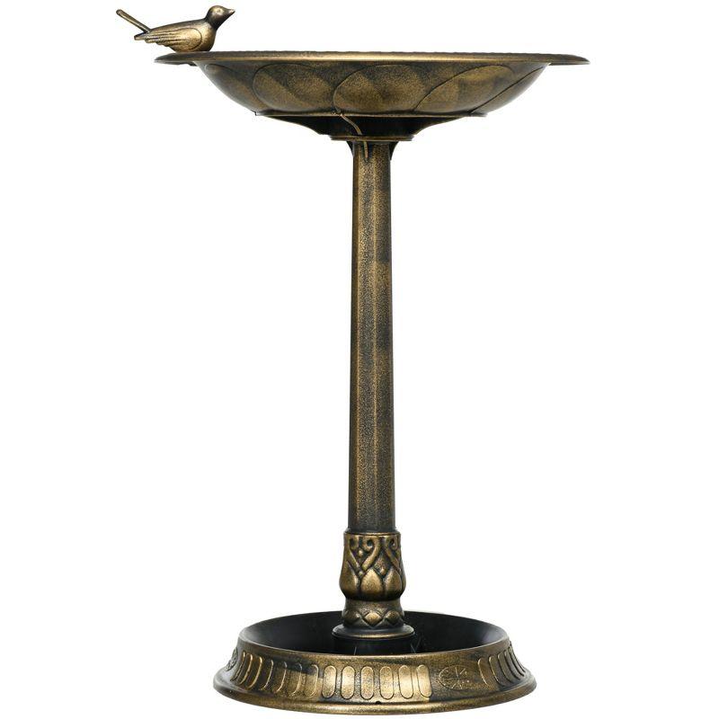 Bronze 28" Antique Bird Bath with Pedestal and Bird Statue