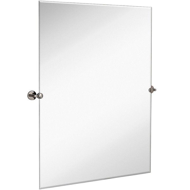 Large Frameless Rectangular Mirror with Brushed Chrome Wall Brackets