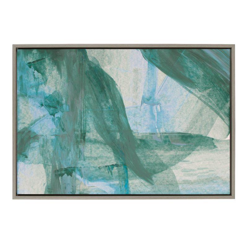 Green and Blue Abstract Canvas Art for Kids with Gray Frame